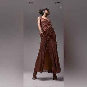 Topshop Ruffle maxi occasion dress,,lace up back. Animal print
